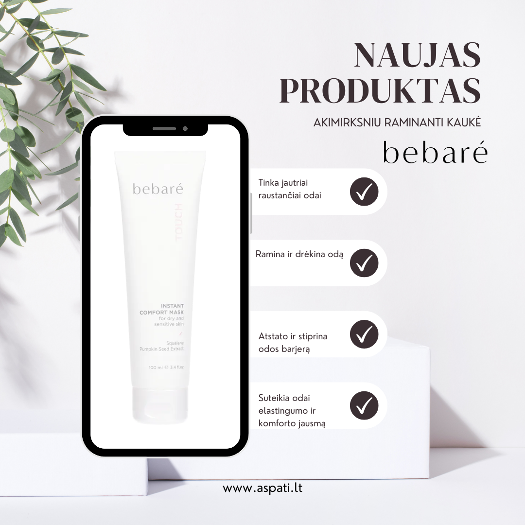 Bebare jautrios odos kaukė akimirksniu mažina raudonį, ramina ir gaivina odą. Sukuria apsauginį barjerą.