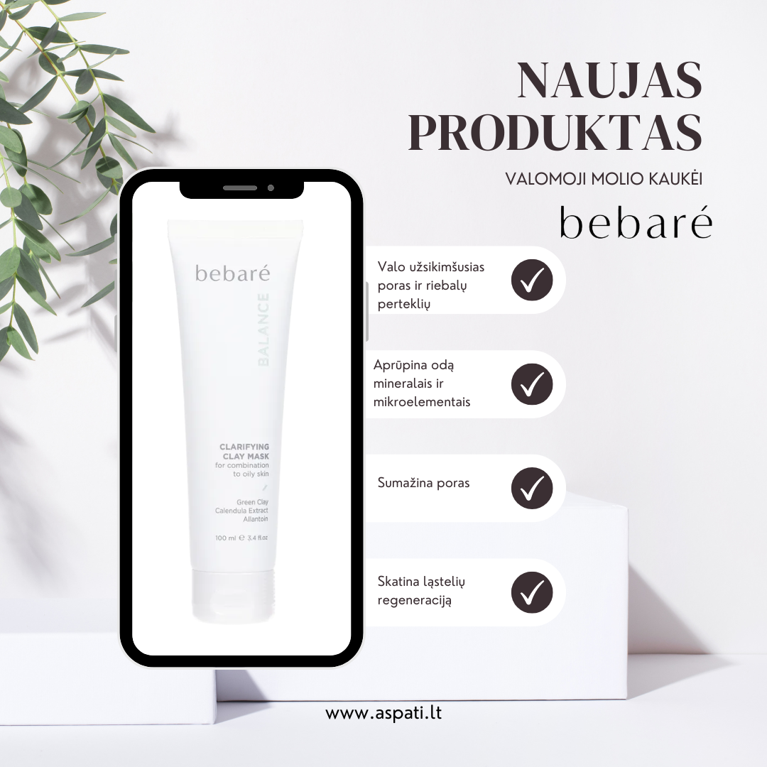 Bebare valomoji molio kaukė mažianati poras ir riebalų išsiskyrimą.