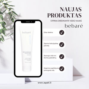 Bebare giliai drėkinanti kaukė sausai, šerpetojančiai, drėgmę praradusiai odai.