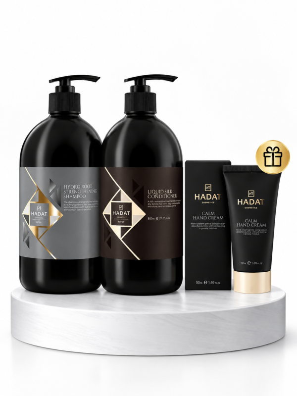 HADAT ROOT & SILK plaukų priežiūros rinkinys + DOVANA Hadat Cream rankų kremas